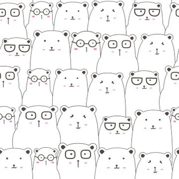 Seamless pattern with cute bear background, Cute bear doodle art for kids, Ve Stock Illustration