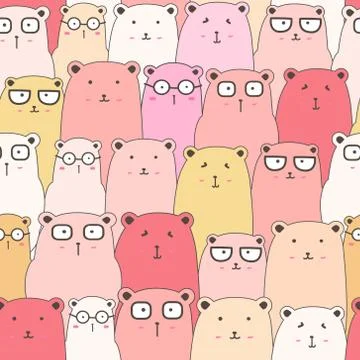 Seamless pattern with cute bear background, Cute bear doodle art for kids, Ve Stock Illustration