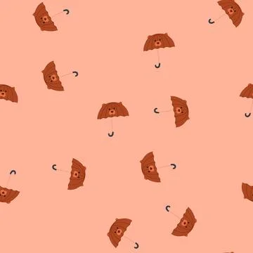 Seamless pattern cute bear character umbrella offering rain protection Stock Illustration