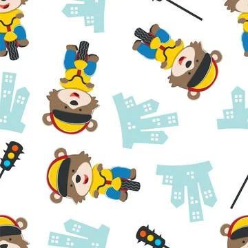 Seamless pattern of cute bear riding a red bicycle. Stock Illustration