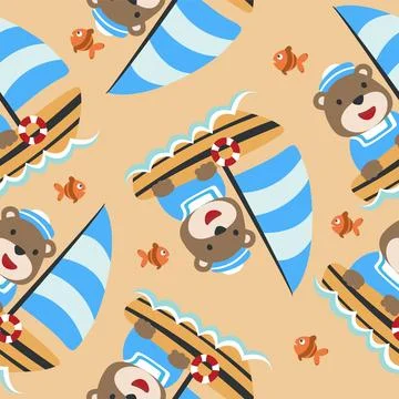 Seamless pattern with cute bear sailor, Cute Marine pattern Stock Illustration