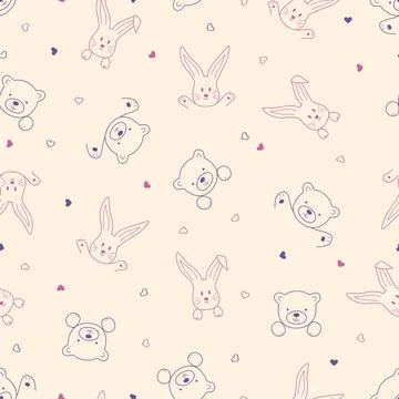 Seamless pattern of cute bears and bunnies. Vector illustration of cartoon an イラスト素材