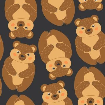 Seamless pattern with cute bears in cartoon style. Animals in the forest. V.. Stock Illustration