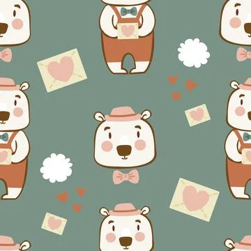 Seamless pattern of cute bears on green background. Creative childish prints Stock Illustration