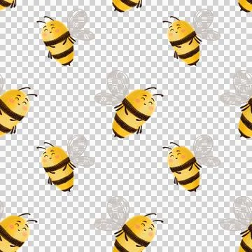 Seamless pattern with a cute bee. Hand drawn watercolor illustration. Stock Illustration