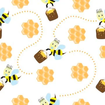 Seamless pattern with cute bees and honeycomb Stock Illustration