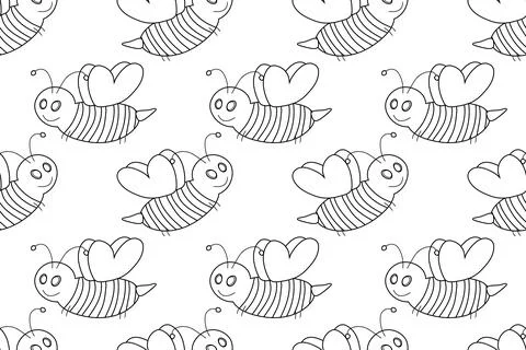 Seamless Pattern of Cute Bees for Coloring Illustrazione stock