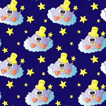 Seamless pattern with cute bird baby and star Stock Illustration