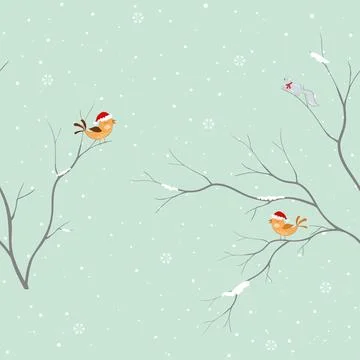 Seamless pattern with cute birds on winter background,for decorative,kid prod Stock Illustration