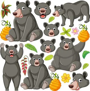 Seamless pattern with cute black bears イラスト素材