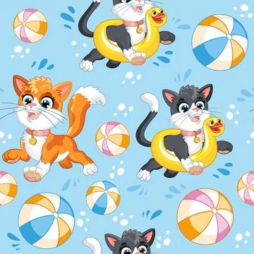 Seamless pattern cute black cat on a pillow vector Stock Illustration