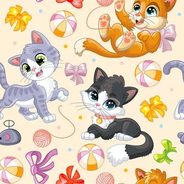 Seamless pattern cute black cat on a pillow vector Stock Illustration