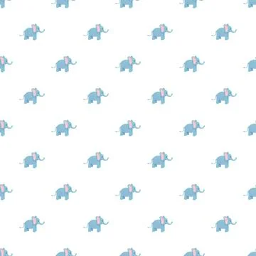 Seamless pattern with cute blue baby elephants Stock Illustration