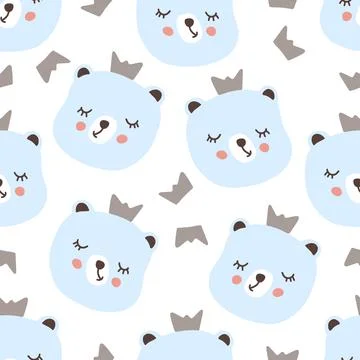 Seamless pattern cute blue bear baby nursery wallpaper adorable animal print Illustrazione stock