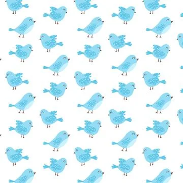 Seamless pattern with cute blue birds. Stock Illustration
