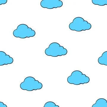 Seamless pattern with cute blue clouds Stock Illustration