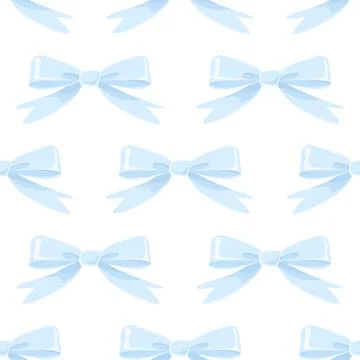 Seamless Pattern with Cute Blue Flat Vector Cartoon Bows, Gift Bow on White Stock Illustration