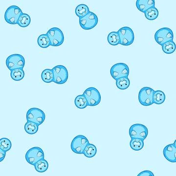 Seamless pattern Cute blue walrus character bath toy for kids Stock Illustration