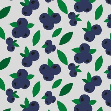 Seamless pattern of cute blueberries and green leaves Stock Illustration