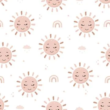 Seamless pattern with cute boho sun. Contemporary design for wallpaper and home Stock Illustration
