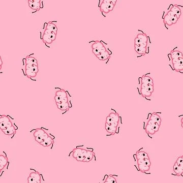 Seamless pattern cute brain character cartoon vector Stock Illustration
