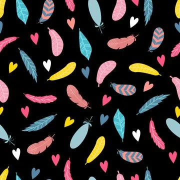 Seamless pattern with a cute bright feathers Stock Illustration