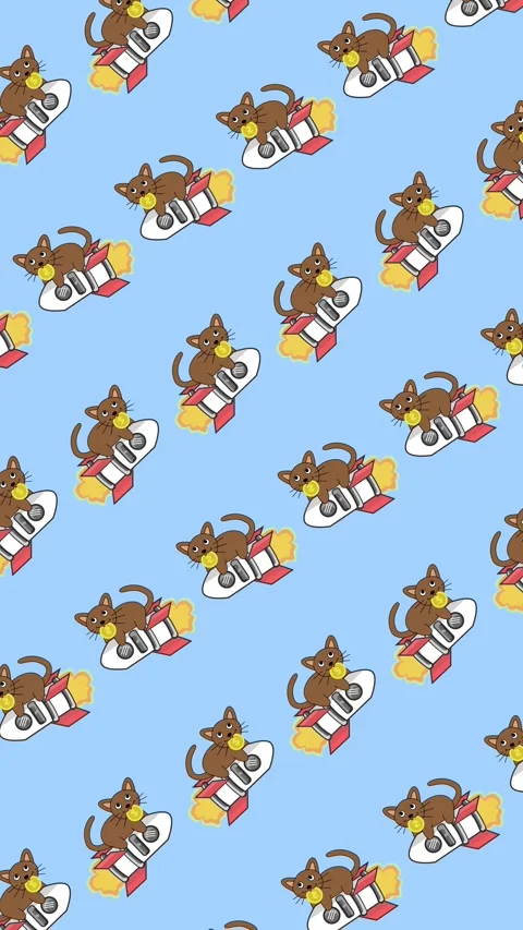 Seamless pattern of a cute brown cat riding a rocket in a background animation Stock Footage 331869266
