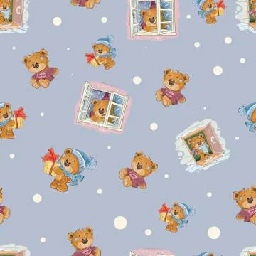 Seamless pattern with a cute brown teddy Illustrazione stock