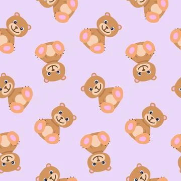 Seamless pattern with cute brown teddy bear in pastel colors. Baby illustration. Stock Illustration
