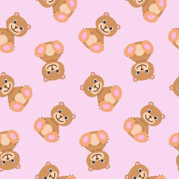 Seamless pattern with cute brown teddy bear in pastel colors. Baby illustration Stock Illustration