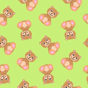 Seamless pattern with cute brown teddy bear in pastel colors. Baby illustration Stock Illustration