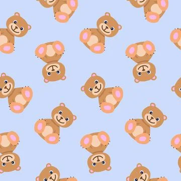 Seamless pattern with cute brown teddy bear in pastel colors. Baby illustration Stock Illustration