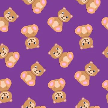 Seamless pattern with cute brown teddy bear in pastel colors. Baby illustration Stock Illustration