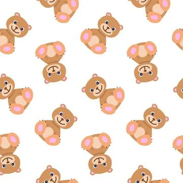 Seamless pattern with cute brown teddy bear in pastel colors. Baby illustration Stock Illustration