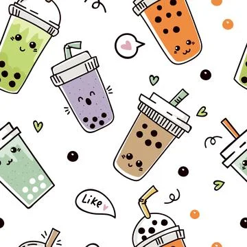 Seamless pattern with cute bubble tea or pearl tea Stock Illustration