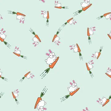 Seamless pattern with cute bunnies and carrots . Creative childish background Stock Illustration