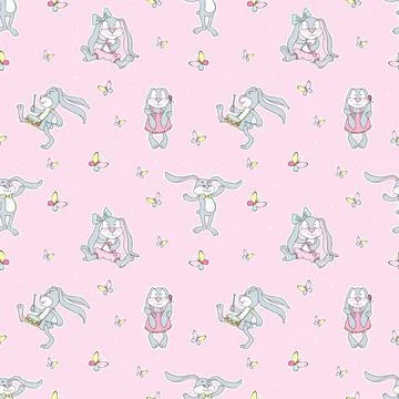 Seamless pattern of cute bunnies. Stock Illustration