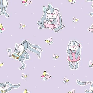 Seamless pattern of cute bunnies. Stock Illustration