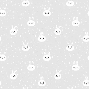Seamless pattern with cute bunny. Hand drawn background with cartoon rabbit.. Stock Illustration