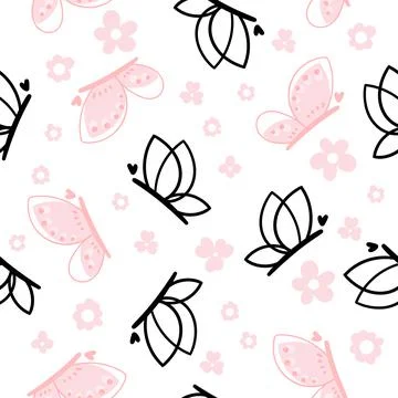 Seamless pattern With cute butterflies Stock Illustration