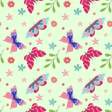 Seamless pattern with cute butterflies Stock Illustration