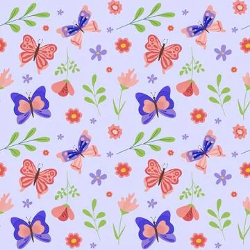 Seamless pattern with cute butterflies Stock Illustration