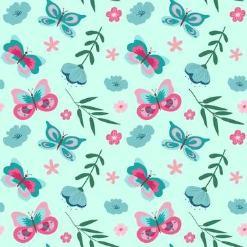 Seamless pattern with cute butterflies Stock Illustration