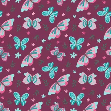 Seamless pattern with cute butterflies Stock Illustration