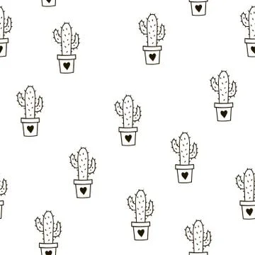 Seamless pattern with cute cacti. Vector template. Stock Illustration