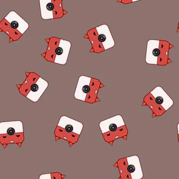 Seamless pattern Cute camera icon with animal ears and happy face Stock Illustration