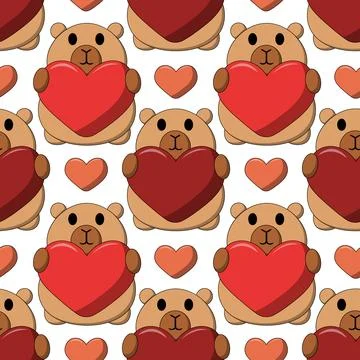Seamless pattern with Cute Capybara with Heart 스톡 일러스트