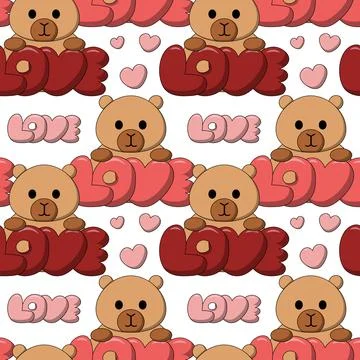 Seamless pattern with Cute Capybara with the word Love Stock Illustration