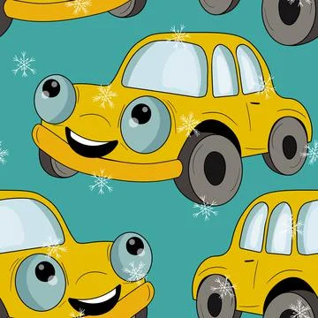 Seamless pattern with cute car on color background. Cartoot transport. Vector イラスト素材