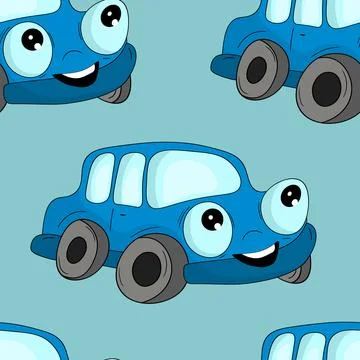 Seamless pattern with cute car on color background. Cartoot transport. Vector Illustrazione stock